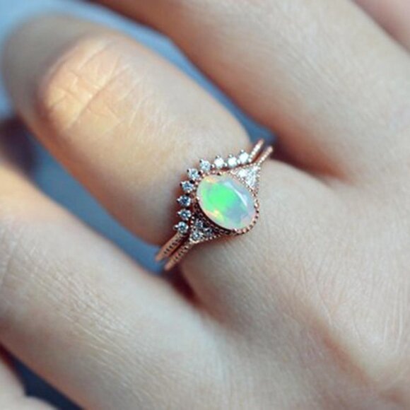 🔥Sweet Oval Opal Dainty Zircon Thin Beautiful Rose Gold Ring for Women,EVGG1217 - Picture 2 of 4